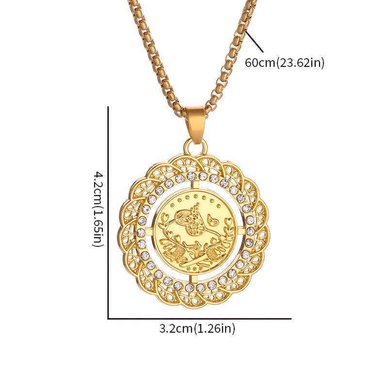 Retro Arabian Bird & Coin Pendant Necklace with Zirconia Stones